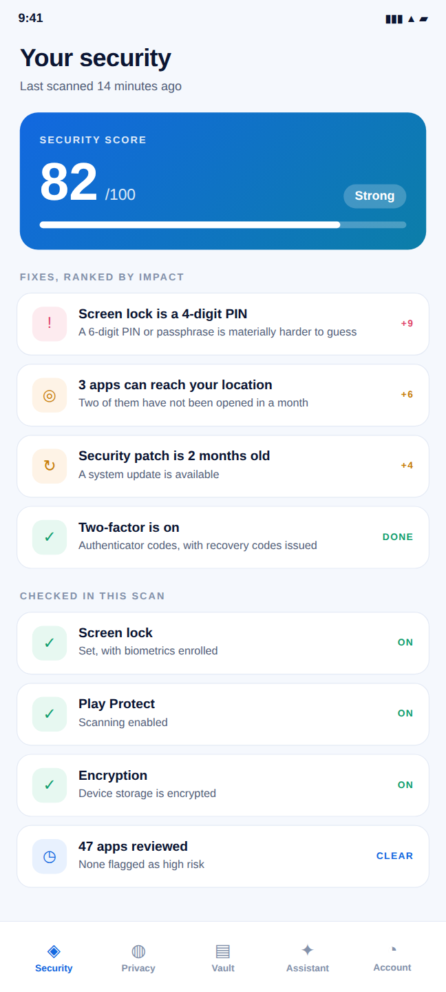 The NexGuard dashboard on an Android phone